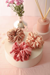 Peachy Summer Oversized Pure Silk Scrunchies Pack of Three
