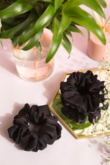 Dusky Noir Oversized Pure Silk Scrunchies Pack of Two