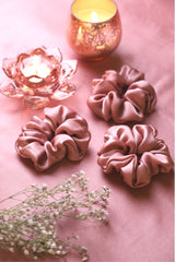 Rose Gold Pure Silk Scrunchies Pack of Three