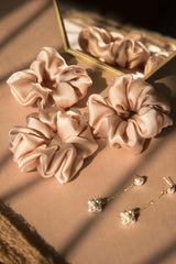 Champagne Oyster Pure Silk Scrunchies Pack of Three