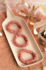 Rose Gold Skinny Pure Silk Scrunchies Pack of Three