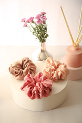 Peachy Summer Oversized Pure Silk Scrunchies Pack of Three