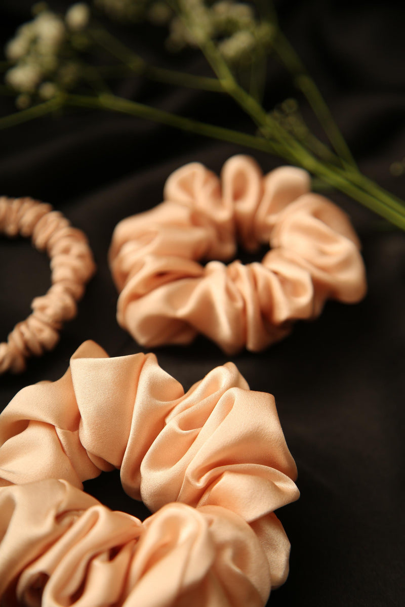 Champagne Brunch Pure Silk Scrunchie Collection pack of three