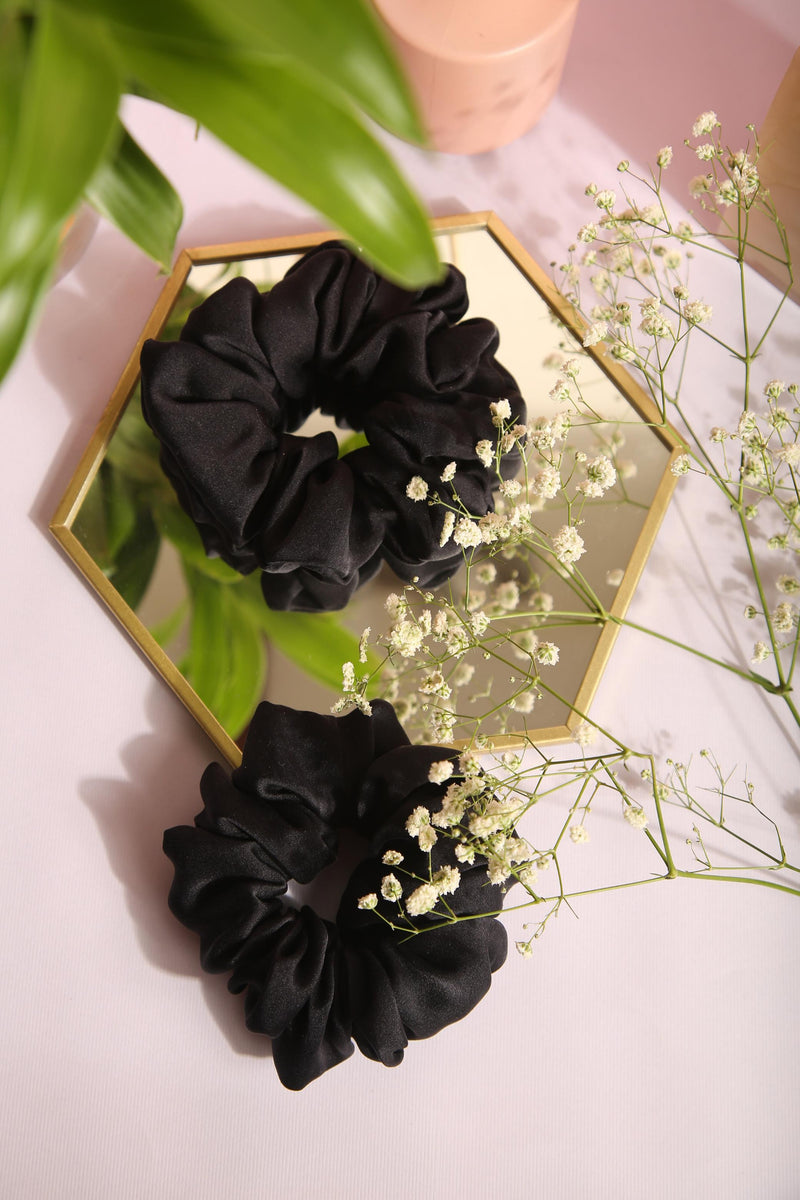 Dusky Noir Oversized Pure Silk Scrunchies Pack of Two
